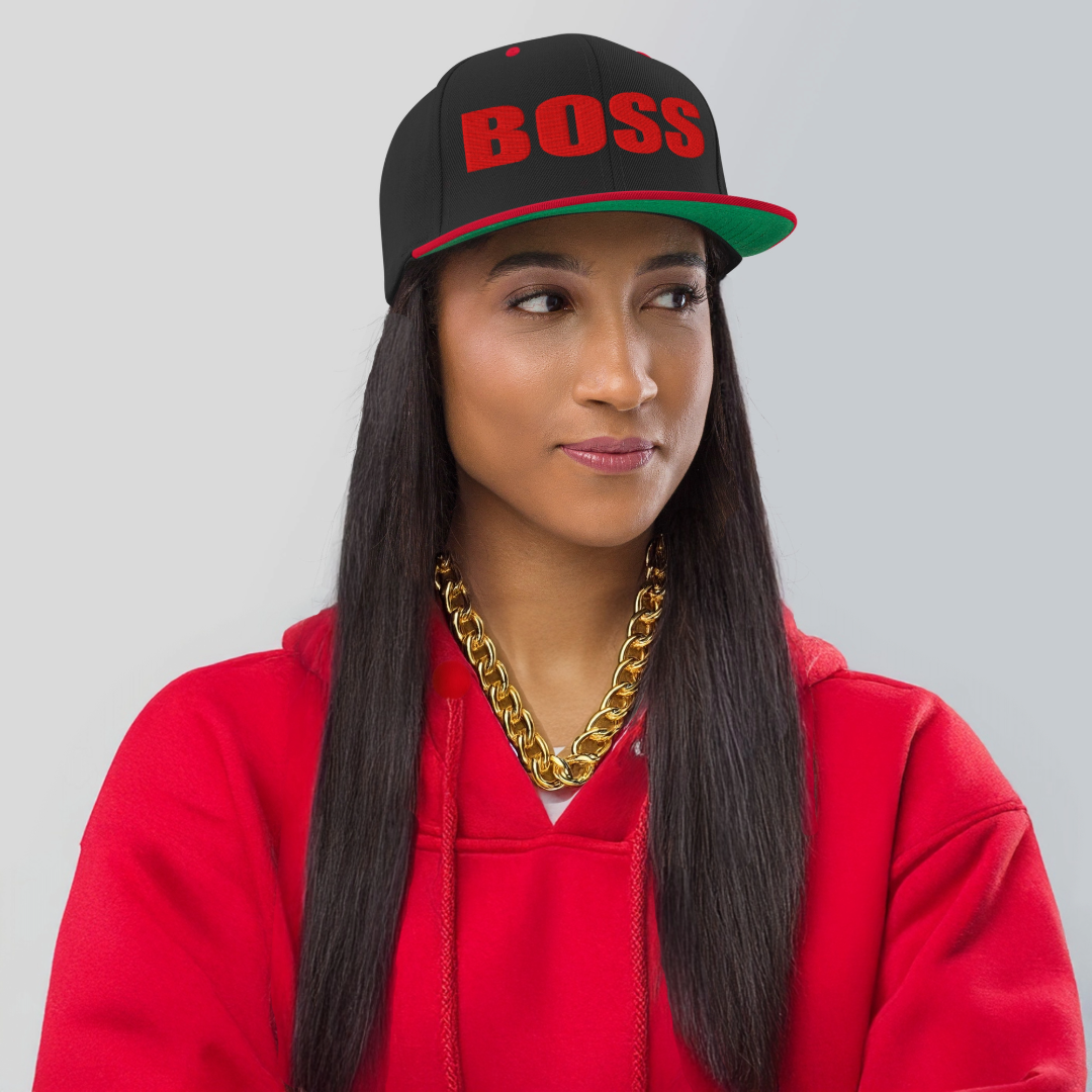 BOSS Block Letter Snapback Baseball Hat Blk-Red - RUN THE STREETS COLLABORATIVE