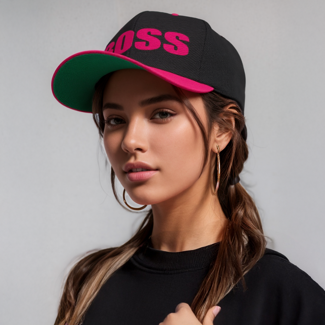 BOSS Block Letter Snapback Baseball Hat Blk-Pnk - RUN THE STREETS COLLABORATIVE