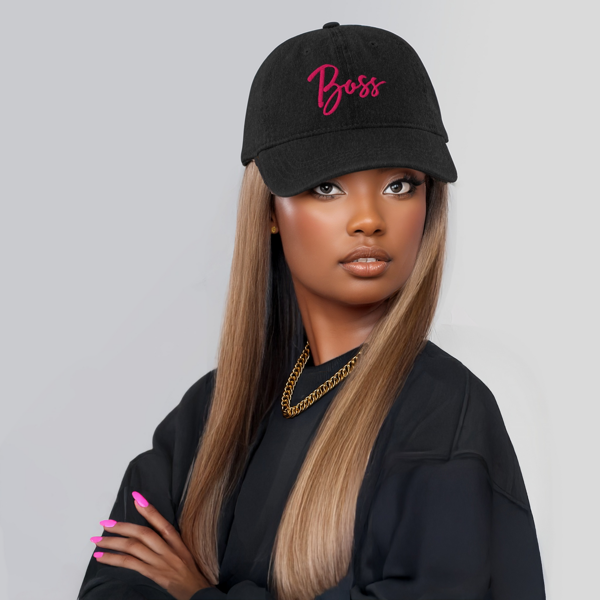 Boss Denim Hat Black-Pink - RUN THE STREETS COLLABORATIVE