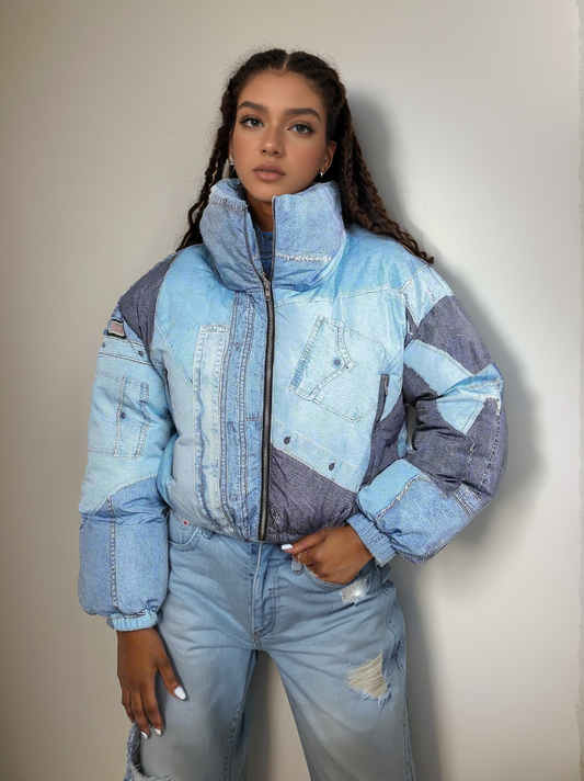 Denim Patchwork Puff Jacket - RUN THE STREETS COLLABORATIVE