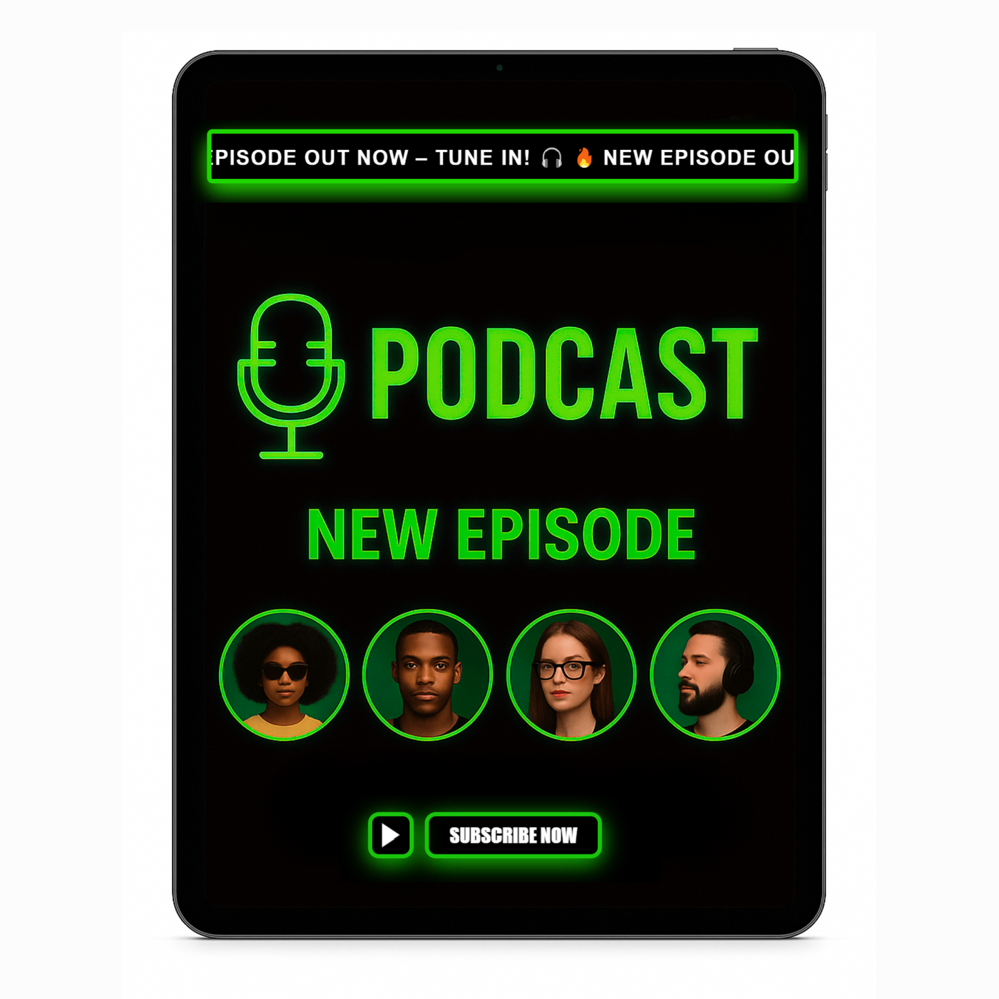 Green Neon Outline Glow Subscribe Now Button