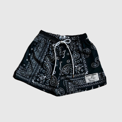 Brown Paisley Print Mesh Shorts - RUN THE STREETS COLLABORATIVE