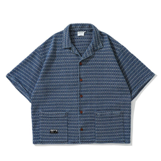 Micro-Pattern Camp-Collar Shirt (Short Sleeve)