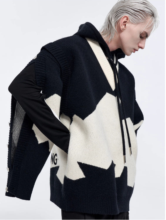 Abstract Snap-Detail Hooded Sweater