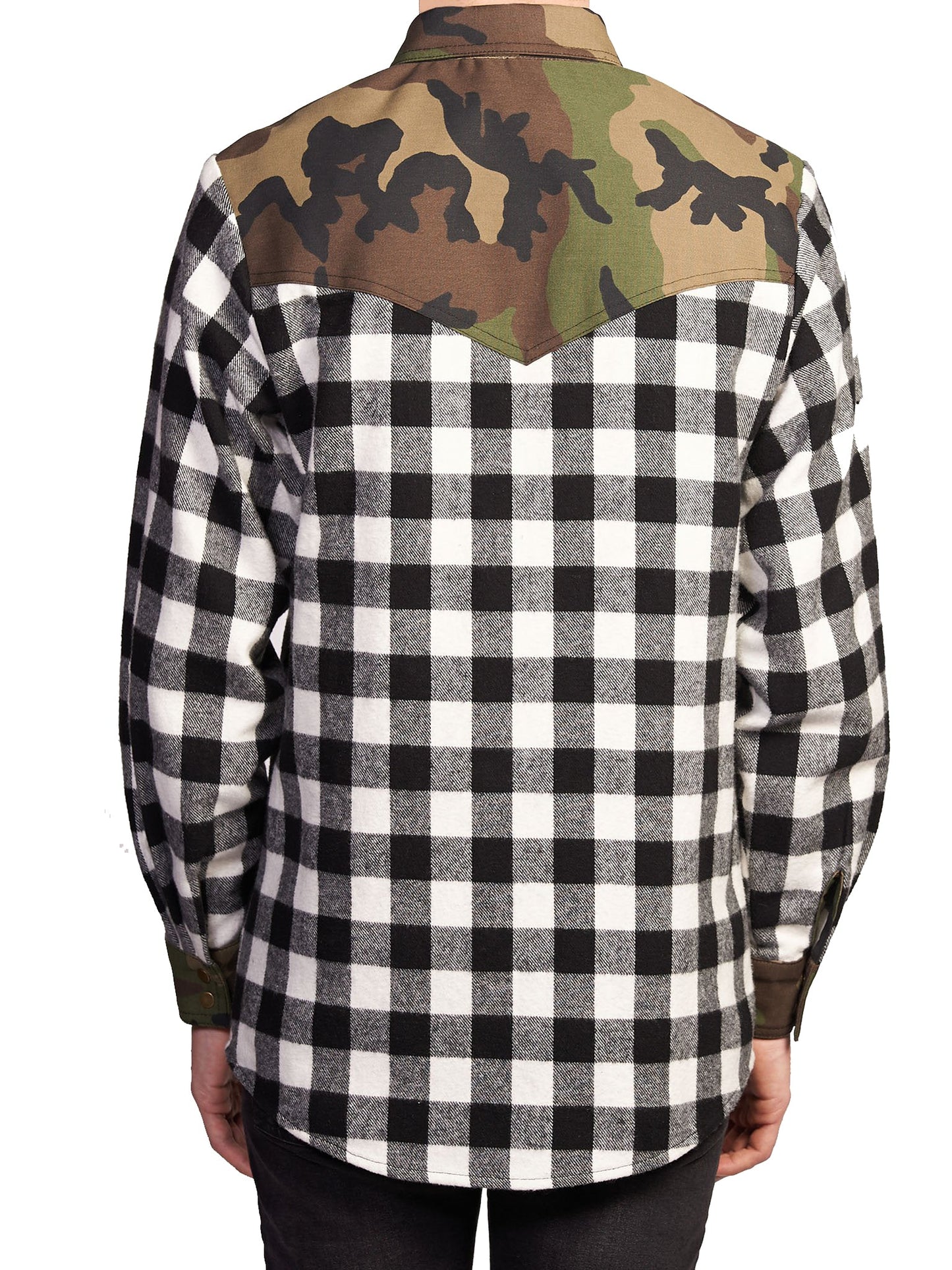 Western Shirt in Black Checked Flannel and Camo - RUN THE STREETS COLLABORATIVE
