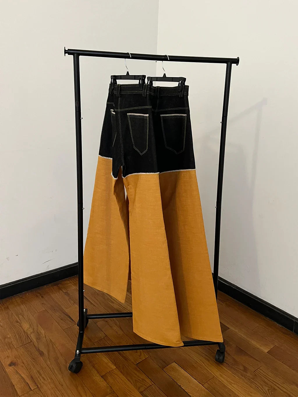 Wide Leg Pant in Black and Yellow Denim - RUN THE STREETS COLLABORATIVE