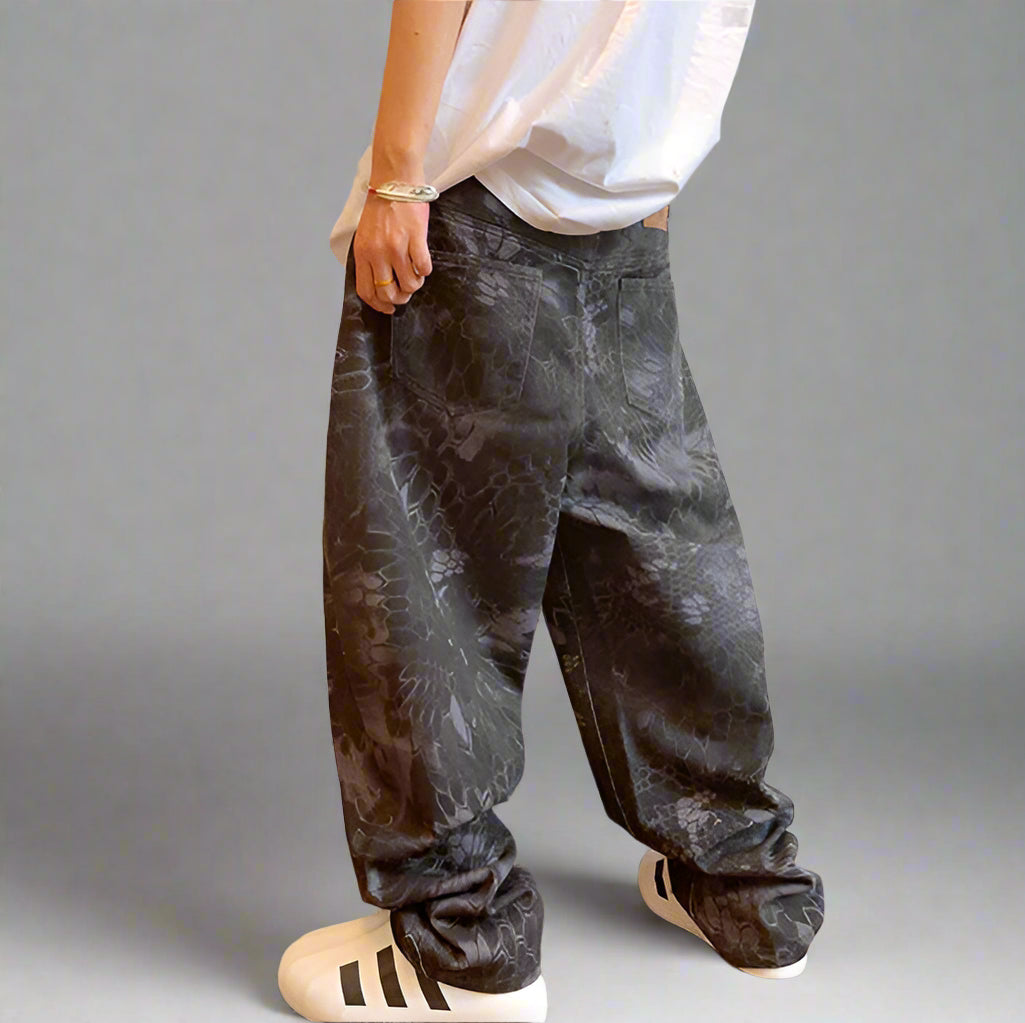 Reptile Camo Low-Waist Balloon Jeans