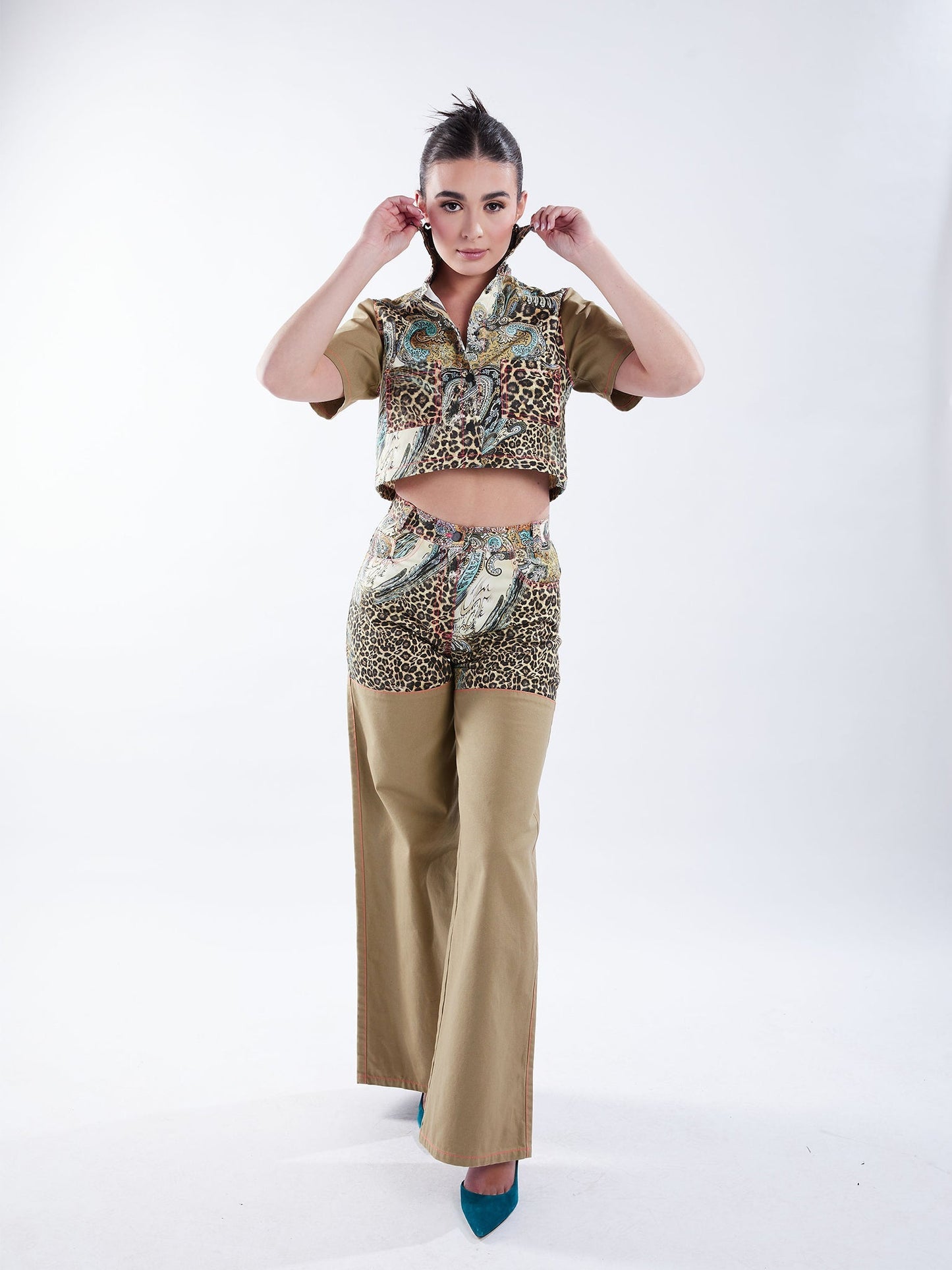 Wide Leg Pant in Tan and Leopard Paisley - RUN THE STREETS COLLABORATIVE