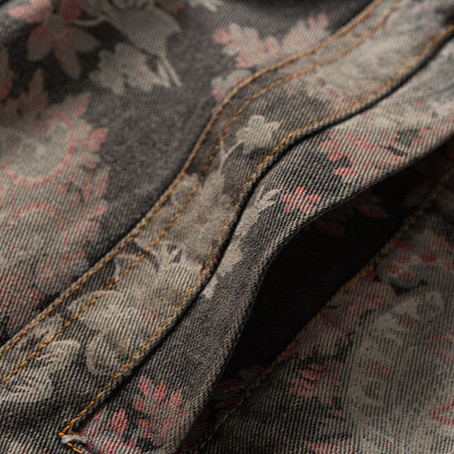 Floral Jacquard Denim Trucker Jacket