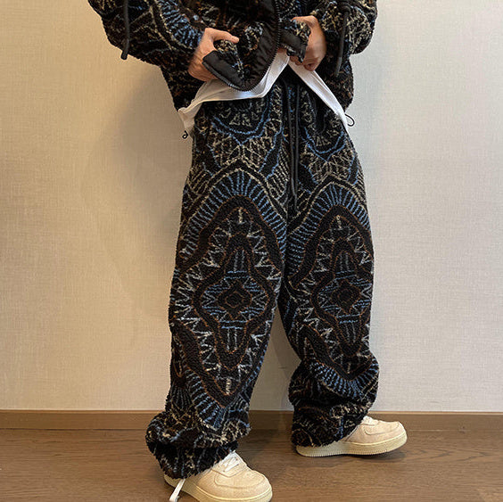 Tapestry Fleece Wide-Leg Pants