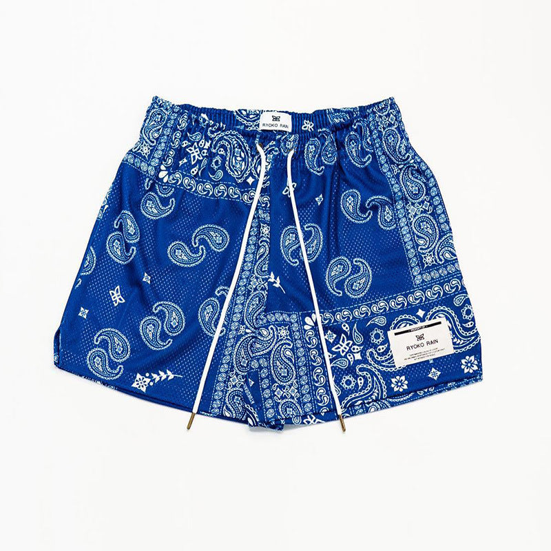 Brown Paisley Print Mesh Shorts - RUN THE STREETS COLLABORATIVE