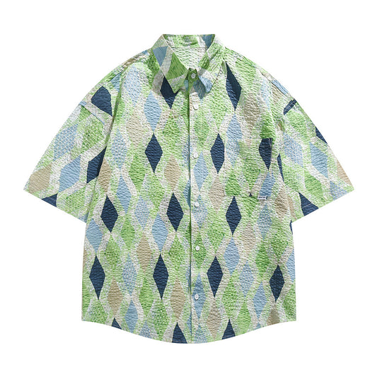 Seersucker Diamond Print Short Sleeve Shirt
