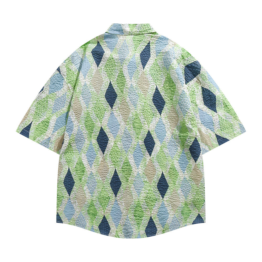 Seersucker Diamond Print Short Sleeve Shirt