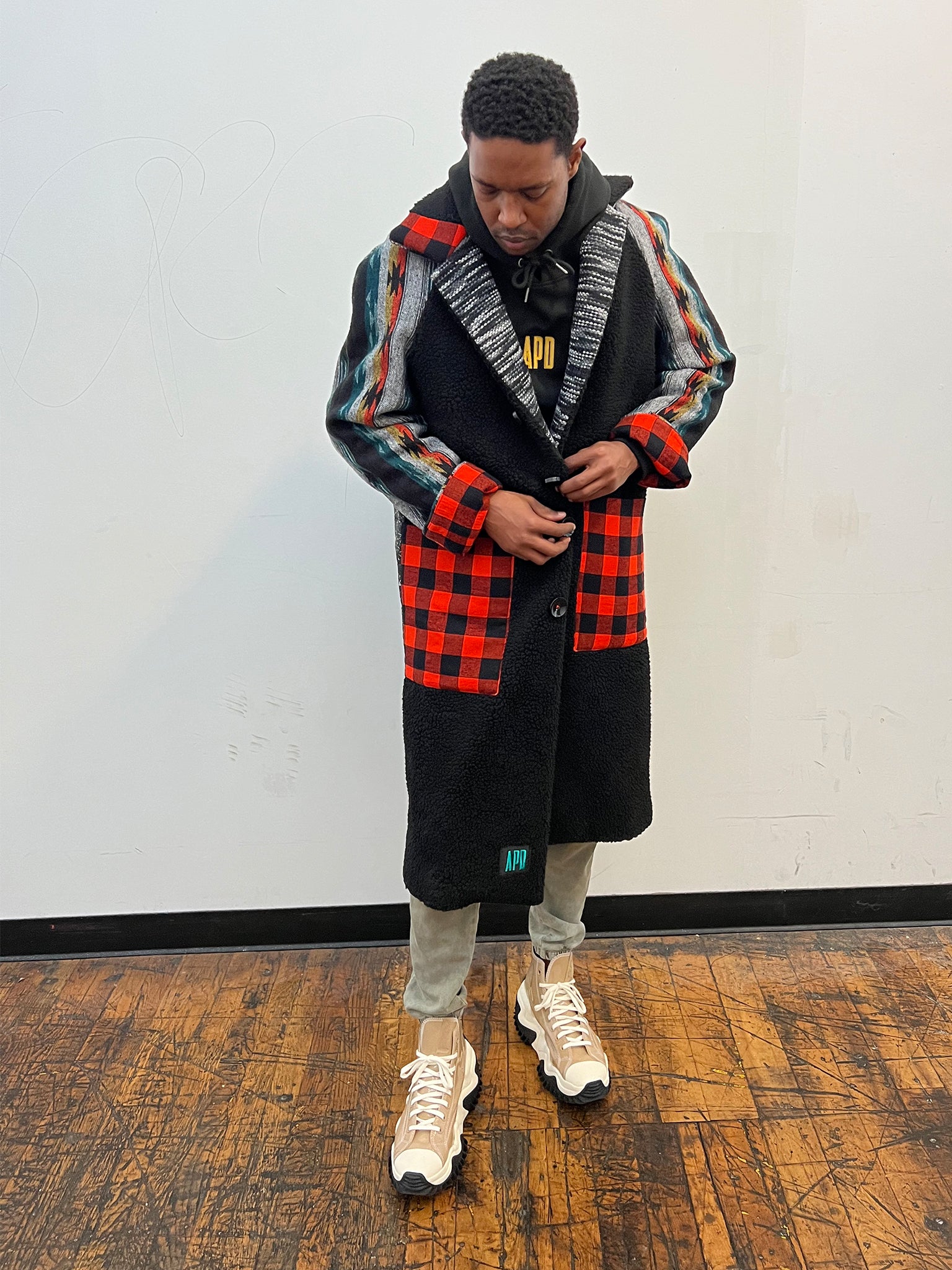 Trench Coat in Wool and Patchwork - RUN THE STREETS COLLABORATIVE
