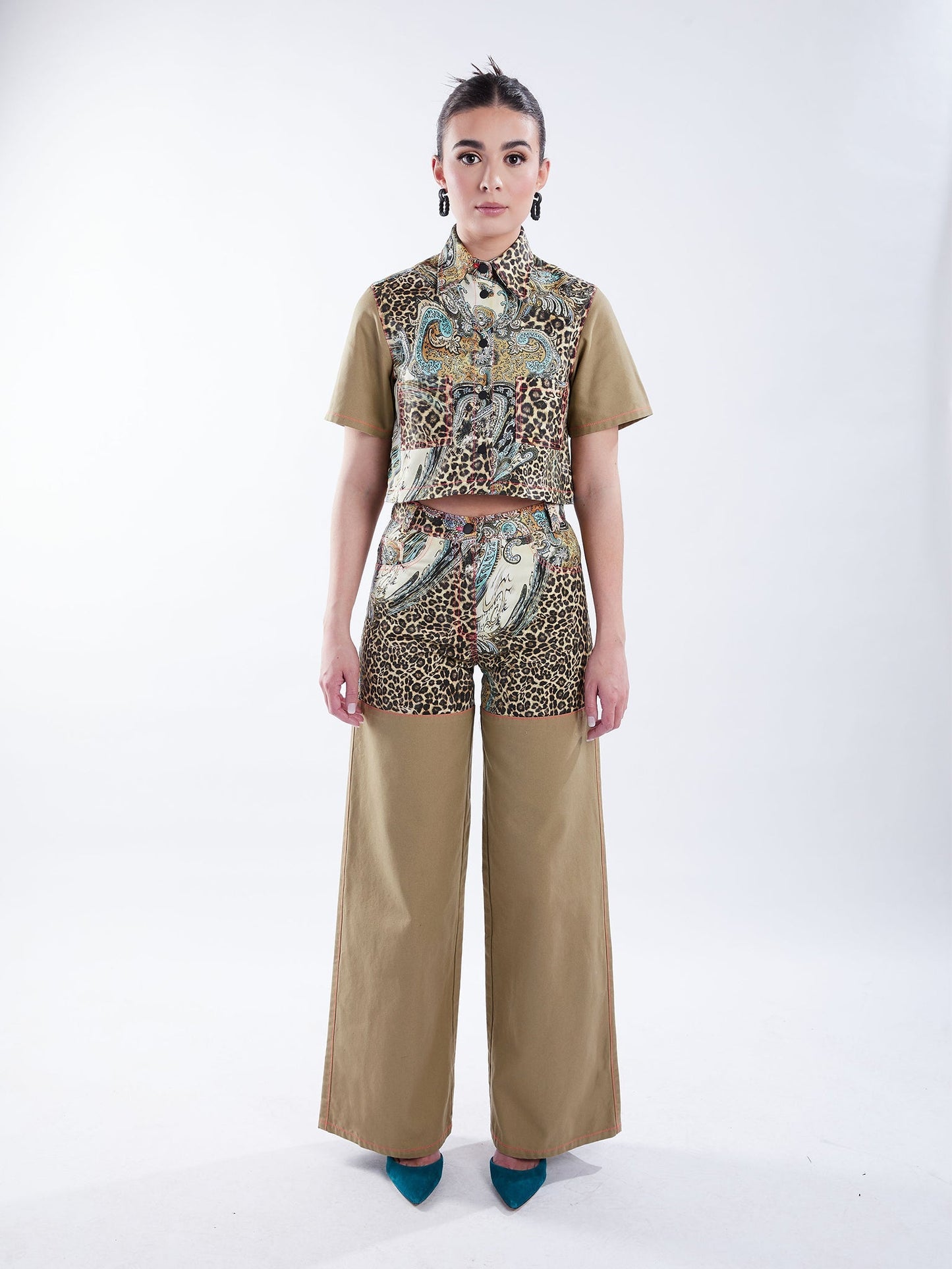 Wide Leg Pant in Tan and Leopard Paisley - RUN THE STREETS COLLABORATIVE