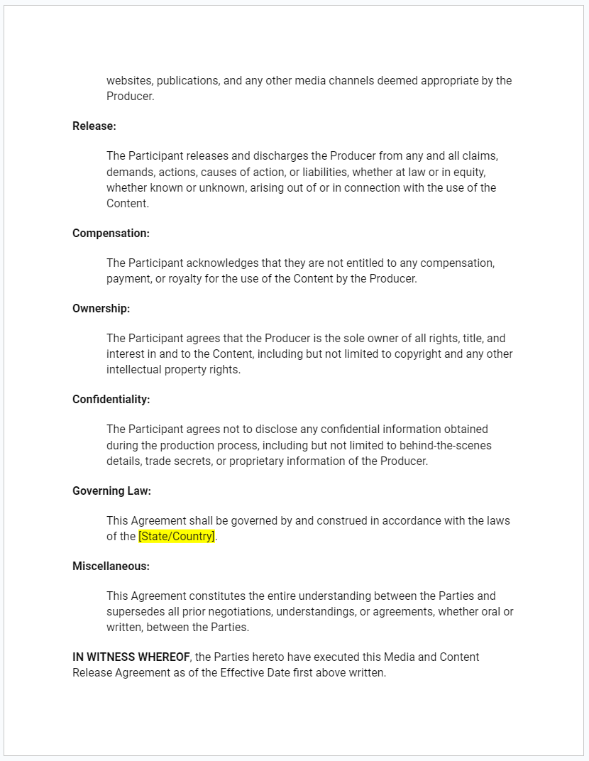 Media Content Release Agreement - RTS Collaborative