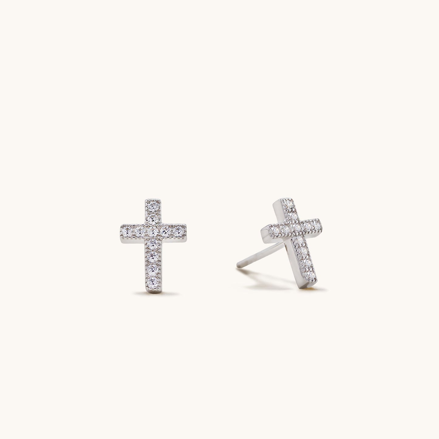 925 Sterling Silver Cubic Zirconia Cross Stud Earrings - RUN THE STREETS COLLABORATIVE