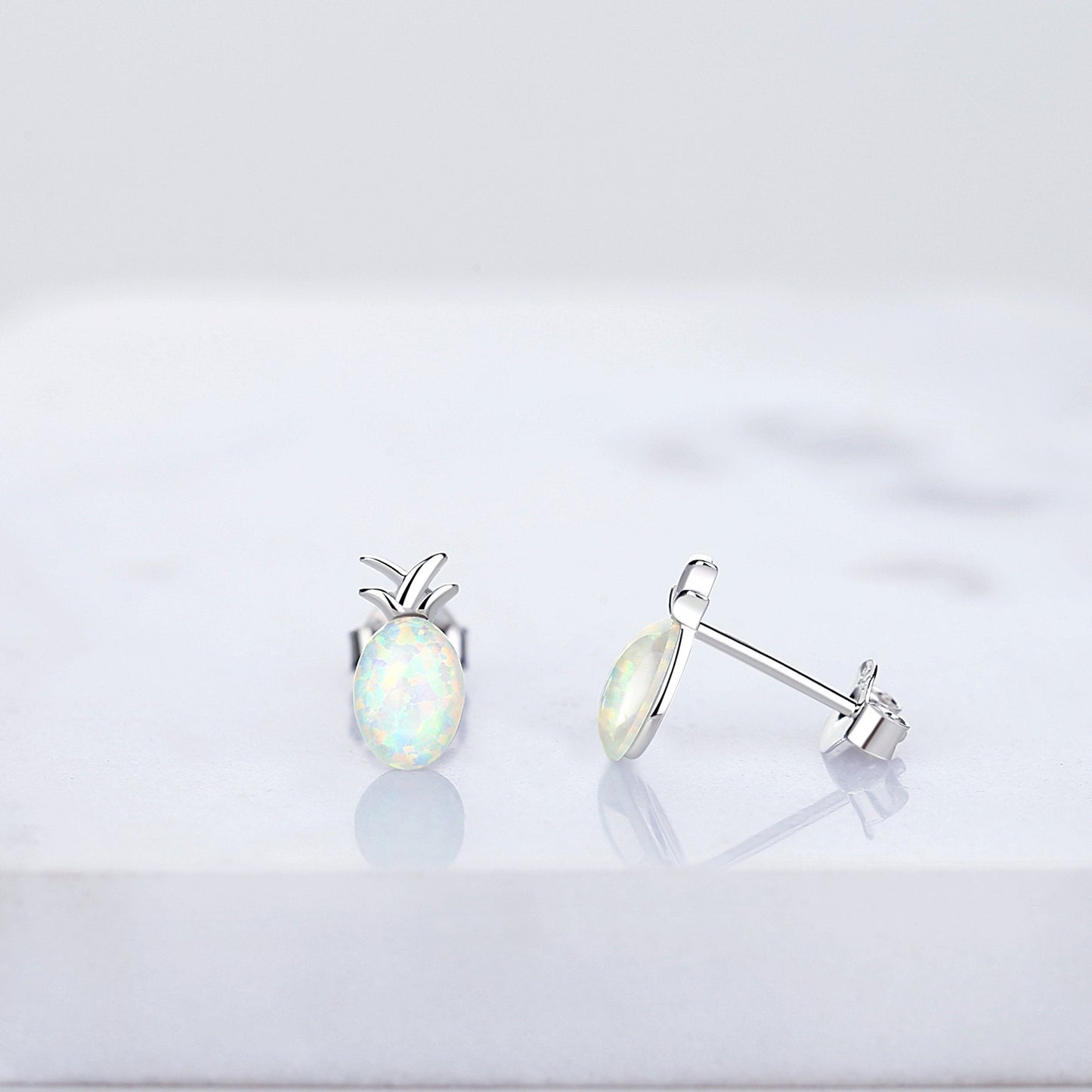 925 Sterling Silver Opal Pineapple Stud Earrings - RUN THE STREETS COLLABORATIVE