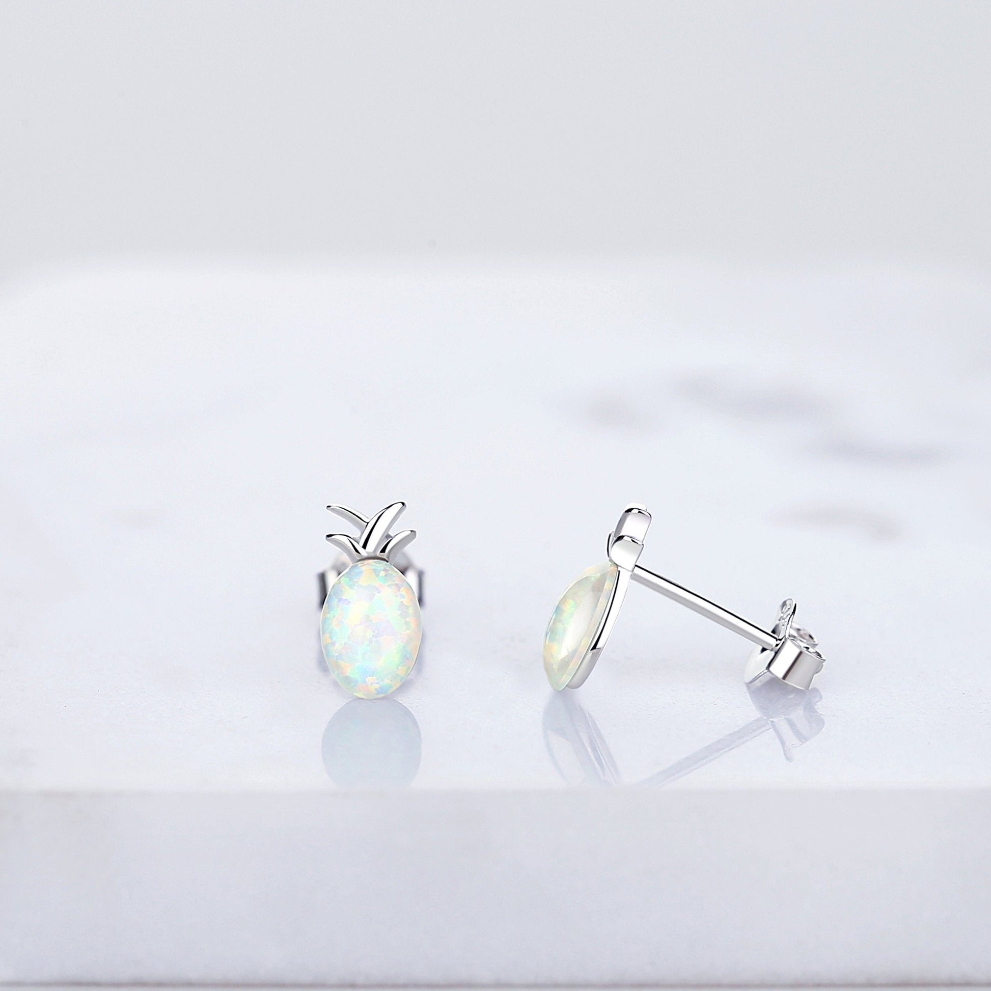 925 Sterling Silver Opal Pineapple Stud Earrings - RUN THE STREETS COLLABORATIVE