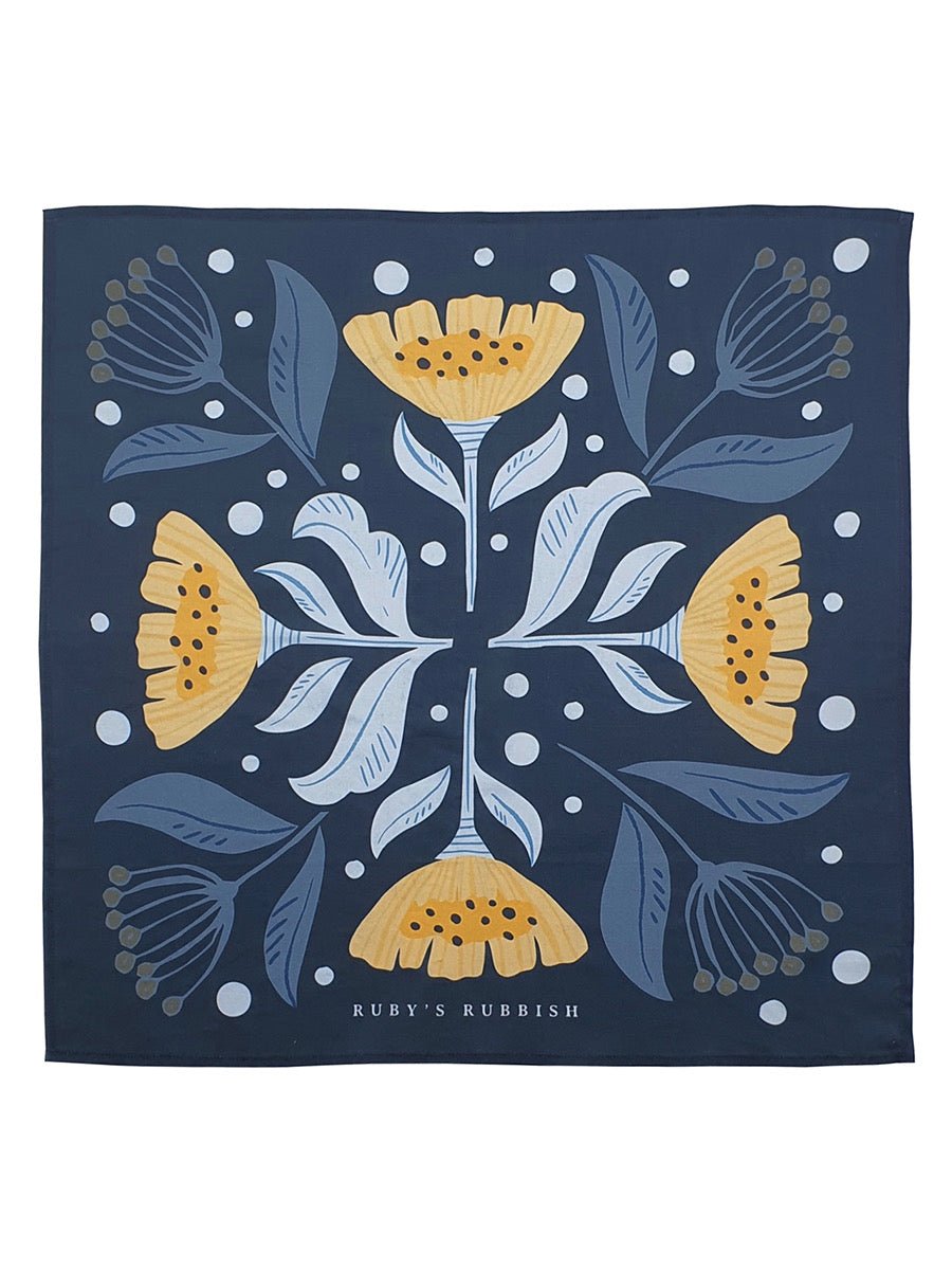 Midnight Bloom 002 | Navy & Yellow Bandana | Ruby's Rubbish - RUN THE STREETS COLLABORATIVE