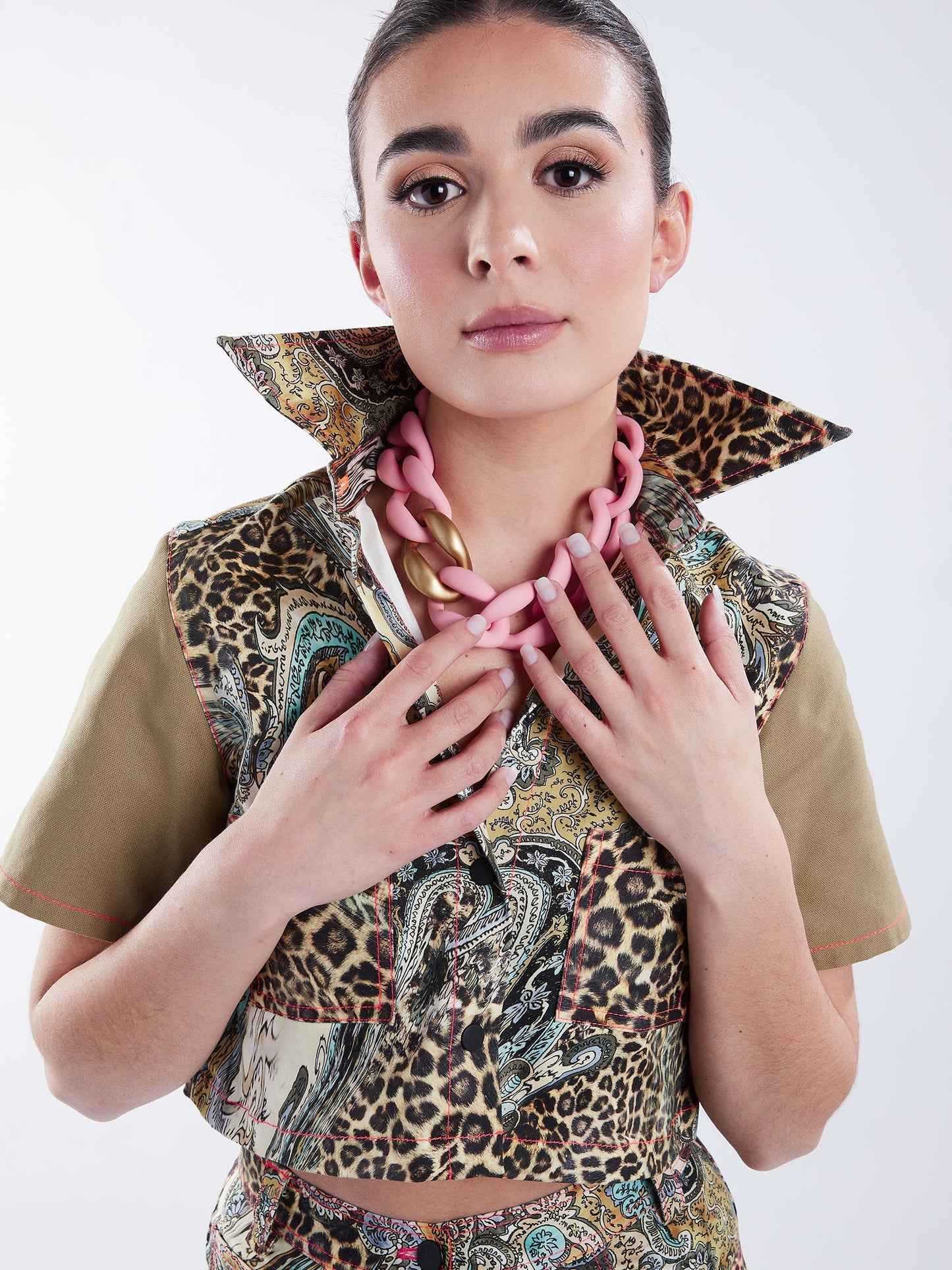 Cropped Button-Down Shirt in Tan and Leopard Paisley - RUN THE STREETS COLLABORATIVE