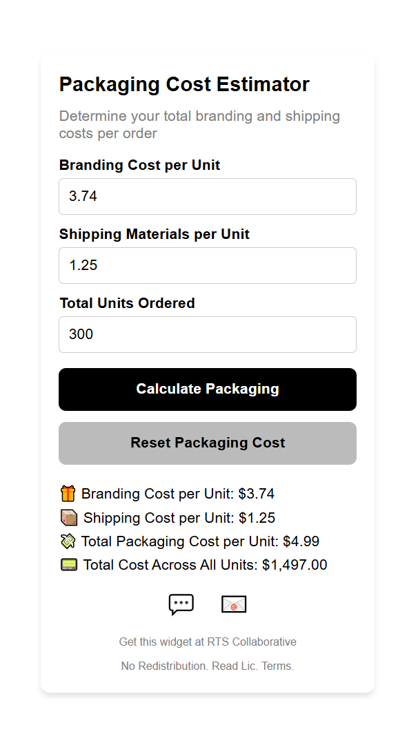 Packaging Cost Estimator Widget Plugin