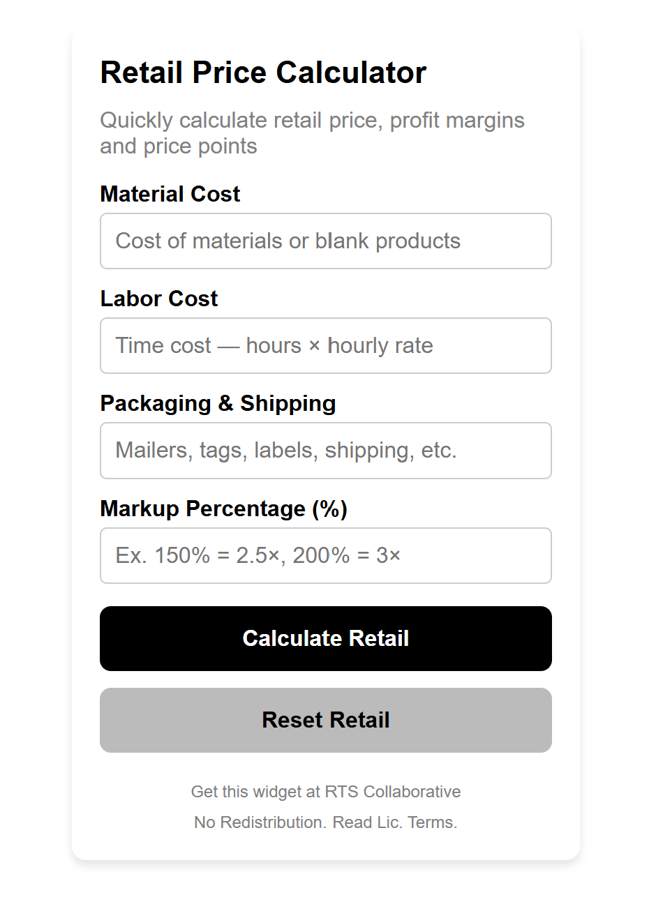 Retail Price Calculator Widget Plugin