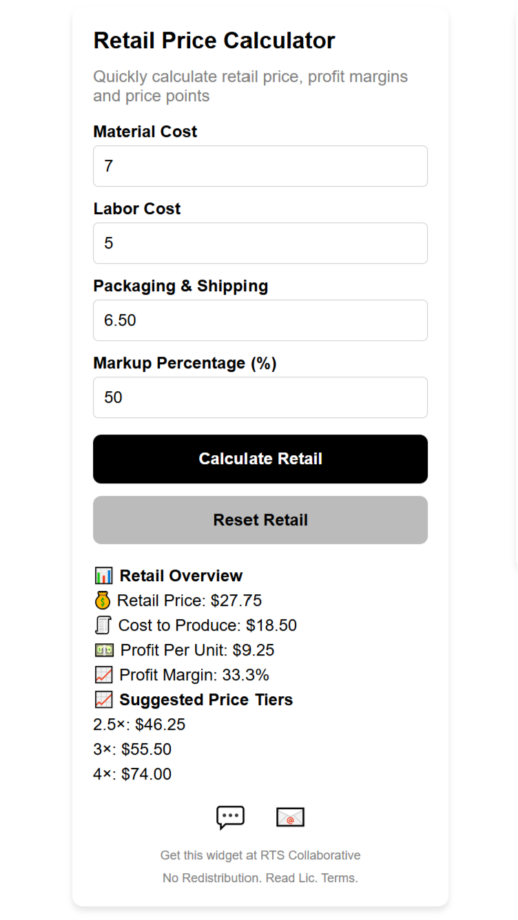 Retail Price Calculator Widget Plugin