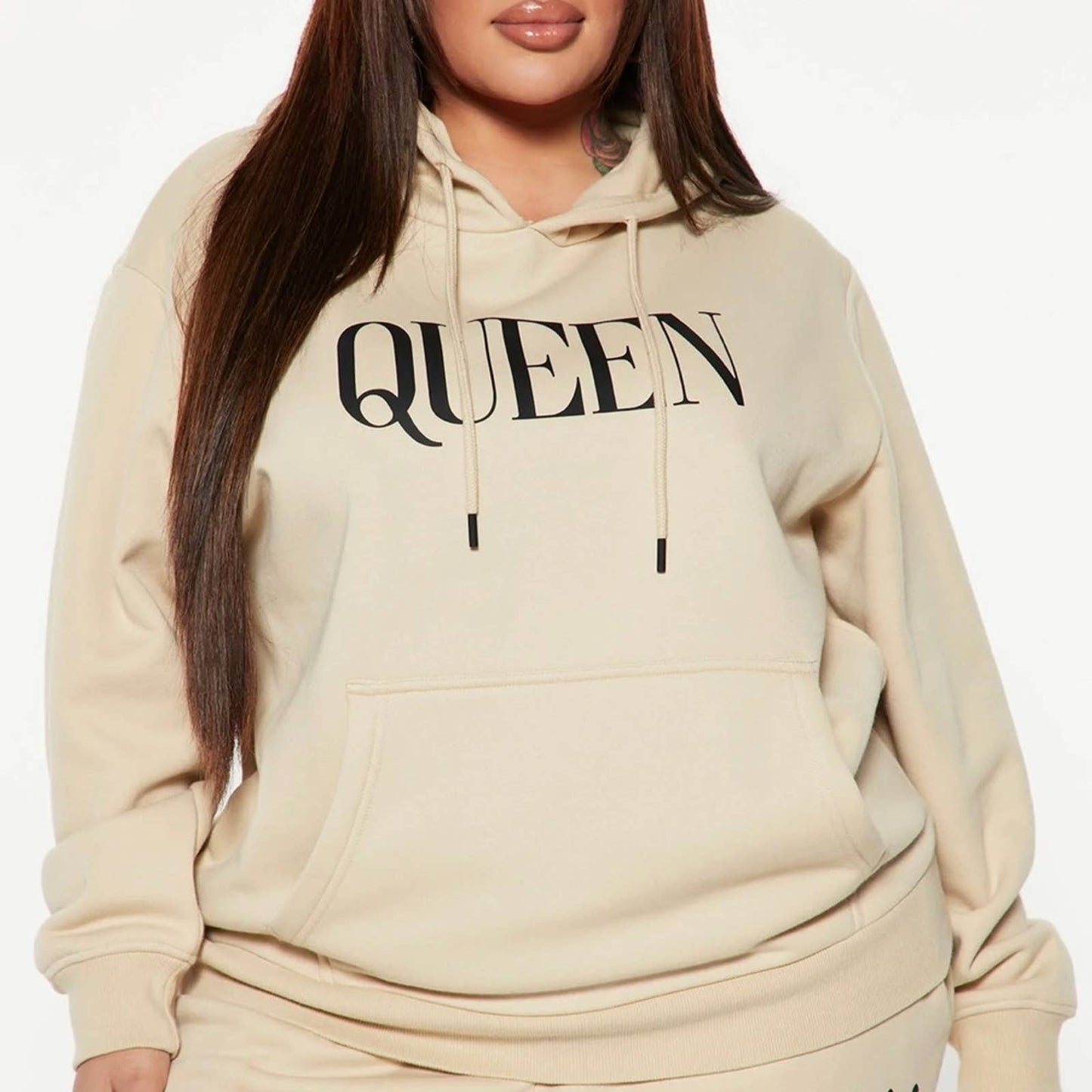 Oversized Tan Queen Hoodie Sweatshirt Custom Made by Passion of Essence - RUN THE STREETS COLLABORATIVE