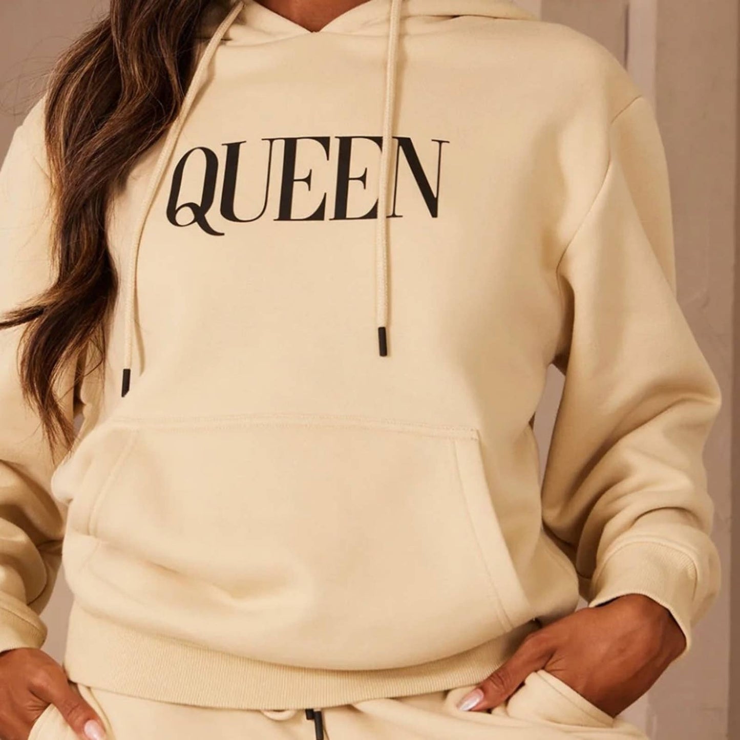 Oversized Tan Queen Hoodie Sweatshirt Custom Made by Passion of Essence - RUN THE STREETS COLLABORATIVE