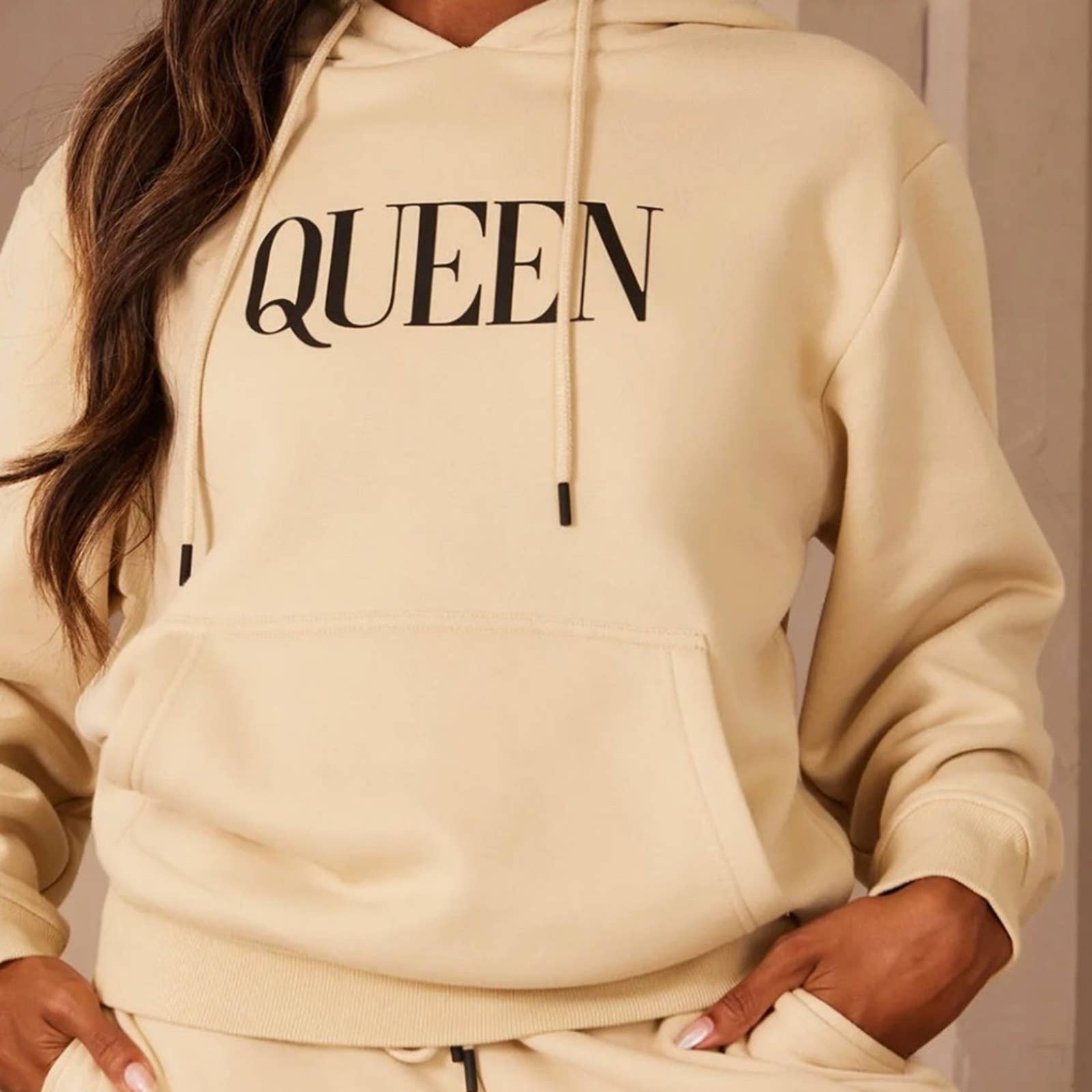 Oversized Tan Queen Hoodie Sweatshirt Custom Made by Passion of Essence - RUN THE STREETS COLLABORATIVE
