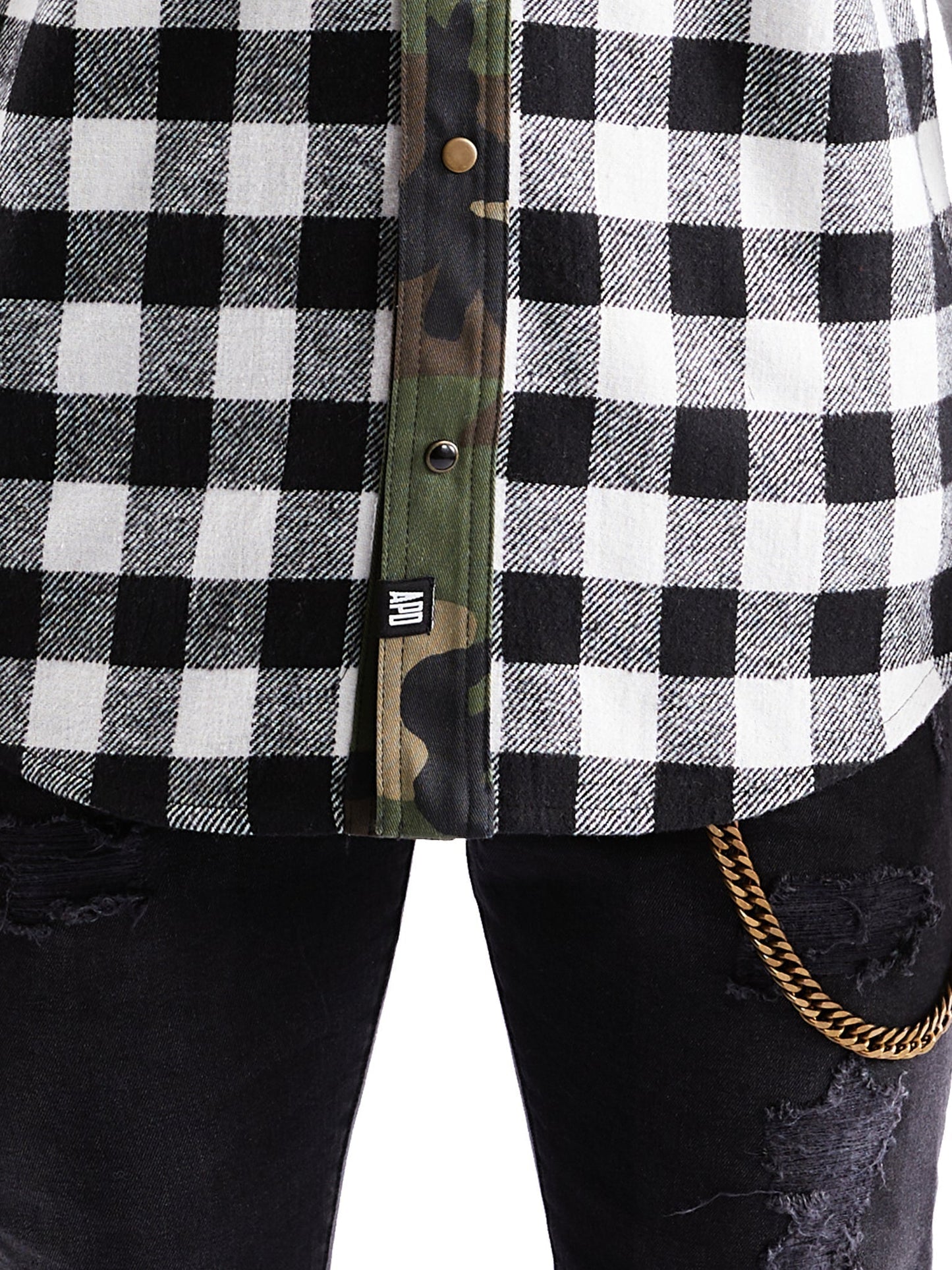 Western Shirt in Black Checked Flannel and Camo - RUN THE STREETS COLLABORATIVE