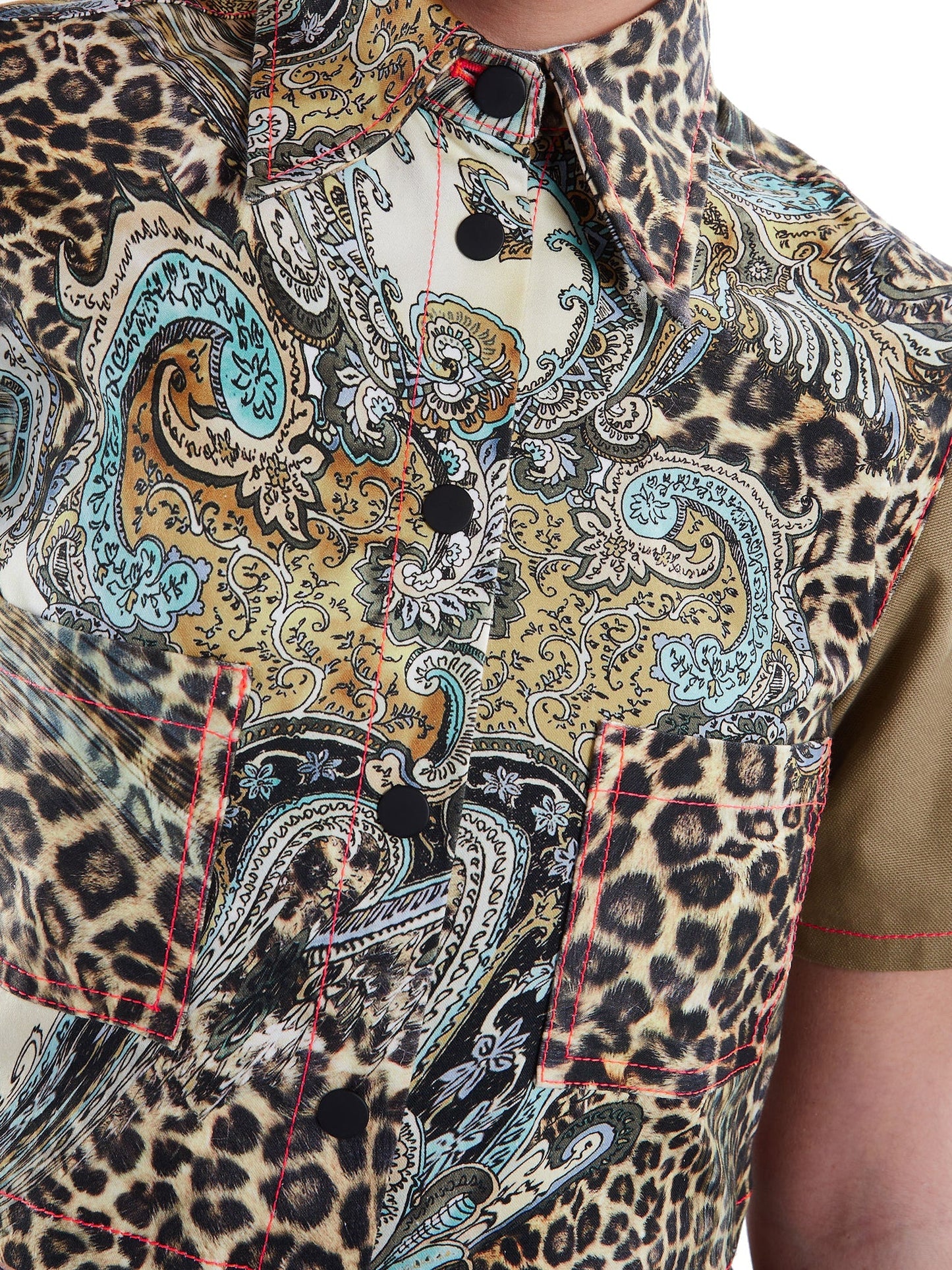 Cropped Button-Down Shirt in Tan and Leopard Paisley - RUN THE STREETS COLLABORATIVE
