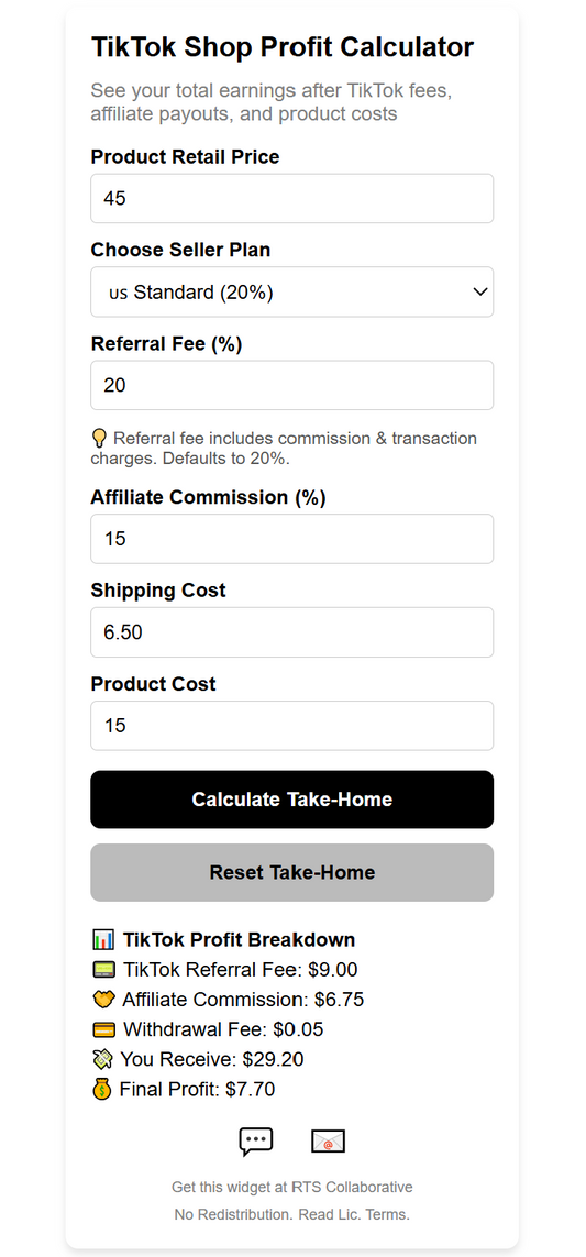 TikTok Shop Profit Calculator Widget Plugin