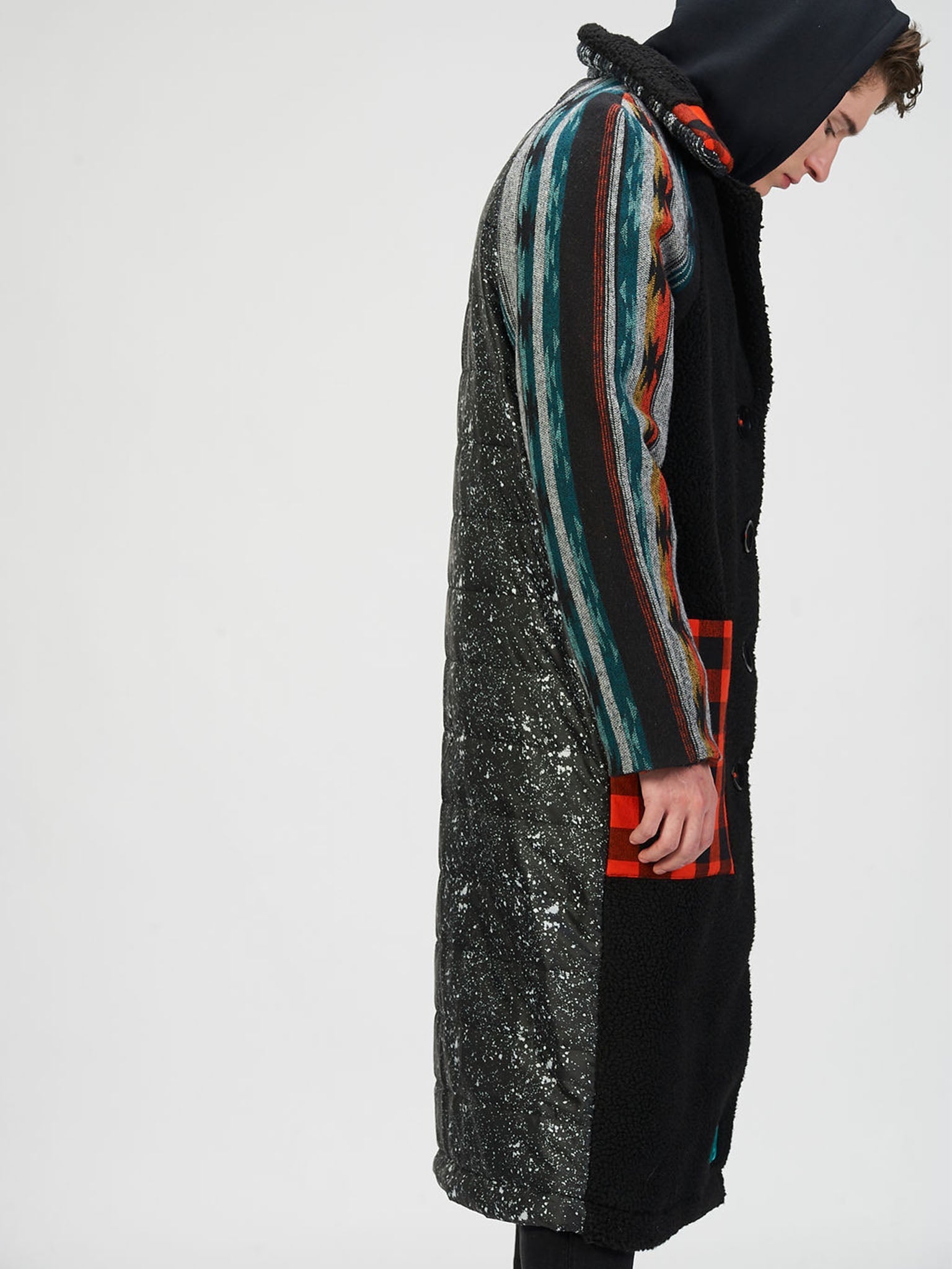 Trench Coat in Wool and Patchwork - RUN THE STREETS COLLABORATIVE