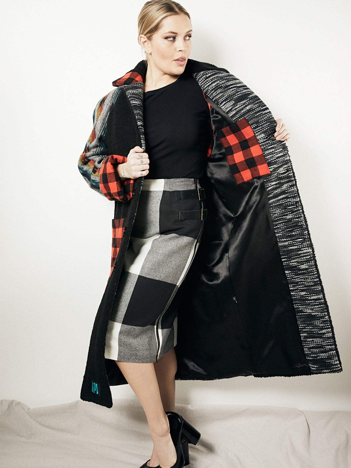 Trench Coat in Wool and Patchwork - RUN THE STREETS COLLABORATIVE