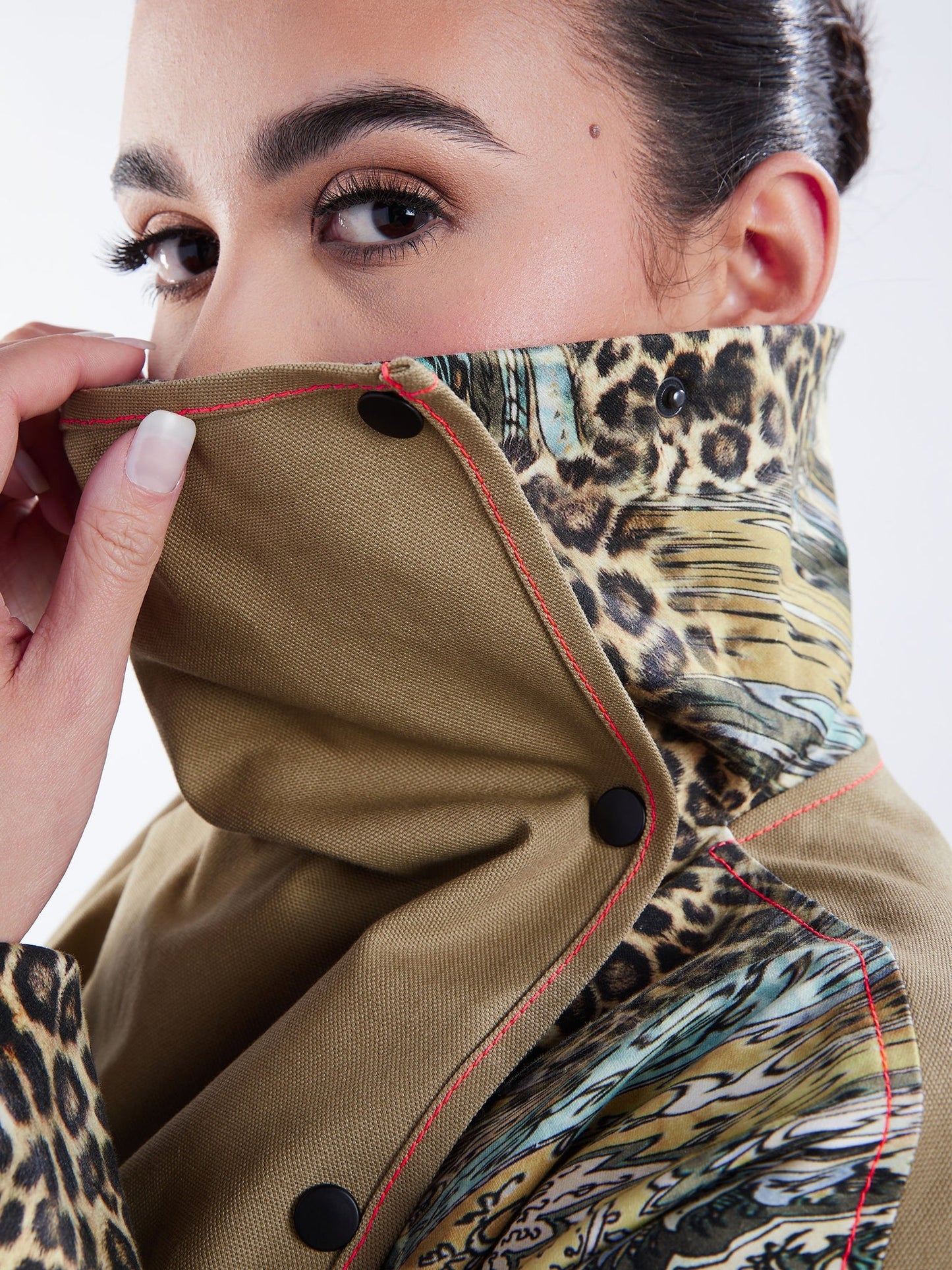 Asymmetric Trench Coat in Tan Duck and Leopard Paisley Print - RUN THE STREETS COLLABORATIVE