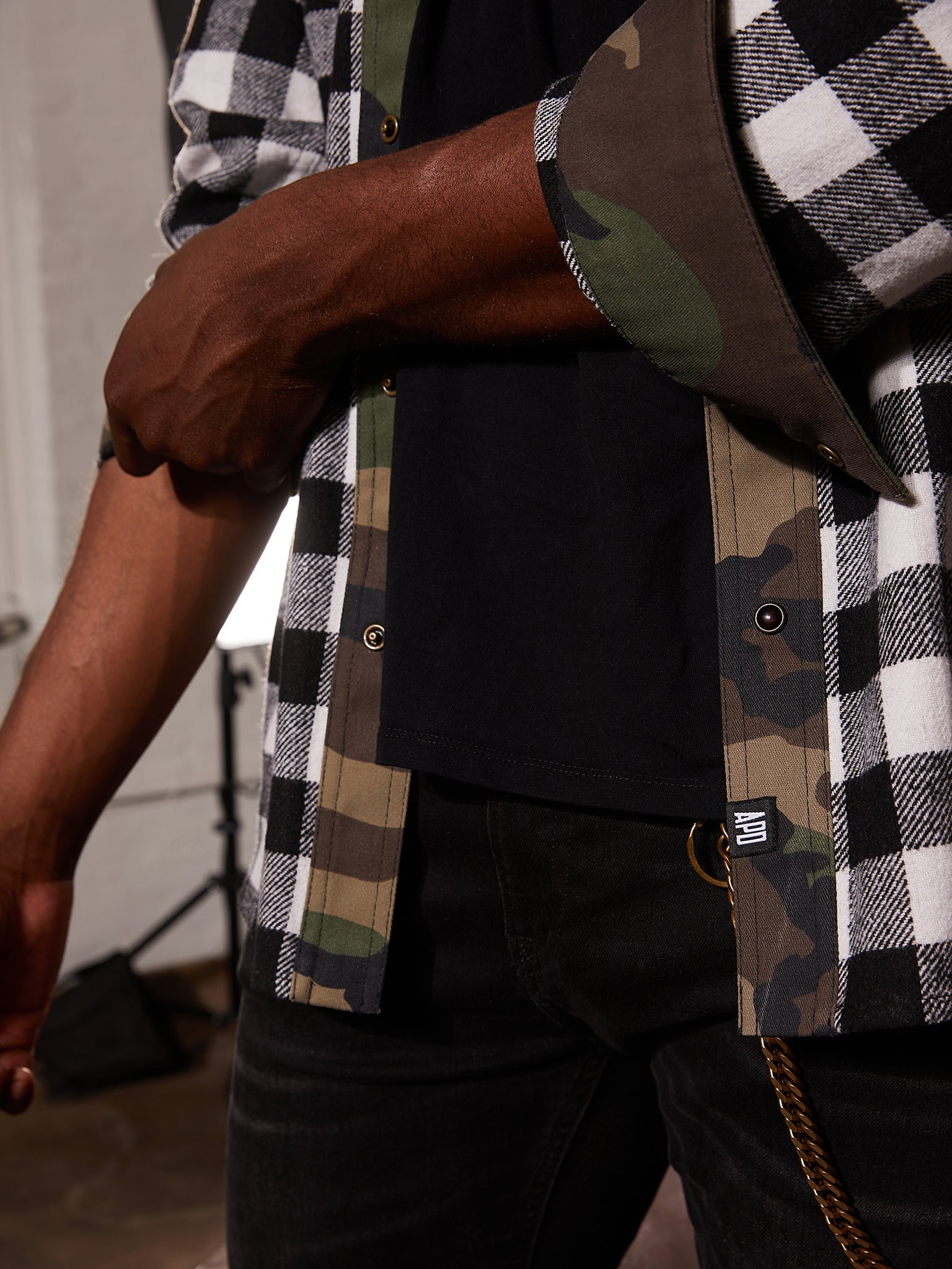 Western Shirt in Black Checked Flannel and Camo - RUN THE STREETS COLLABORATIVE