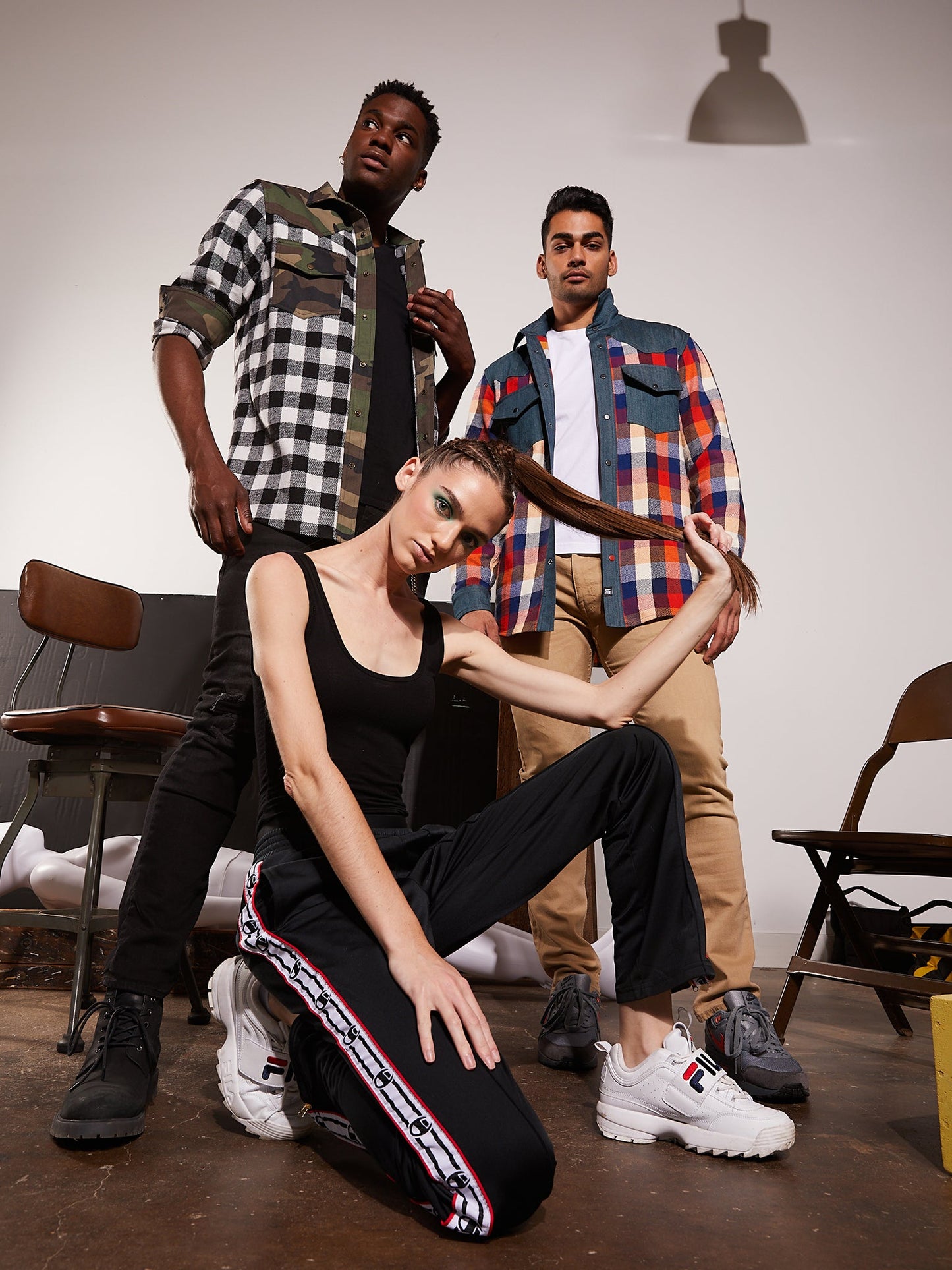 Western Shirt in Orange Checked Flannel and Denim - RUN THE STREETS COLLABORATIVE