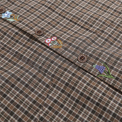 Denim Collar Plaid Short-Sleeve Shirt