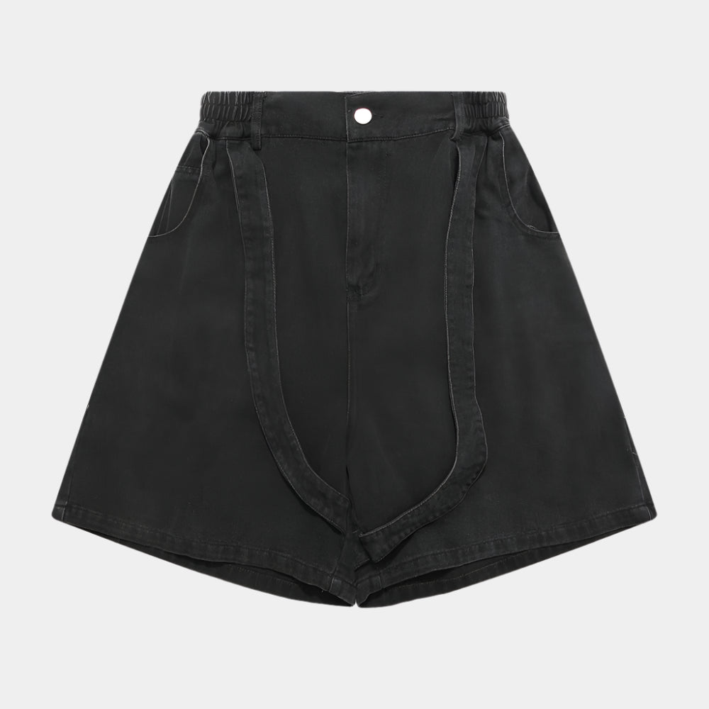 Button-Detail Stretch Denim Shorts - RUN THE STREETS COLLABORATIVE
