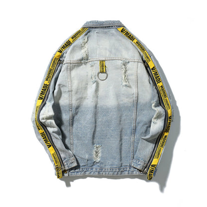 Industrial Tape Distressed Denim Jacket