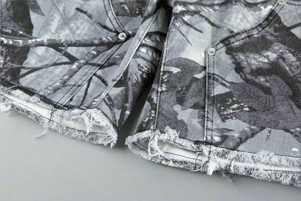 Street Shadows Camo Denim Shorts - RUN THE STREETS COLLABORATIVE