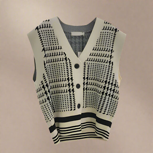 V-Neck Checkered Knit Vest - RUN THE STREETS COLLABORATIVE