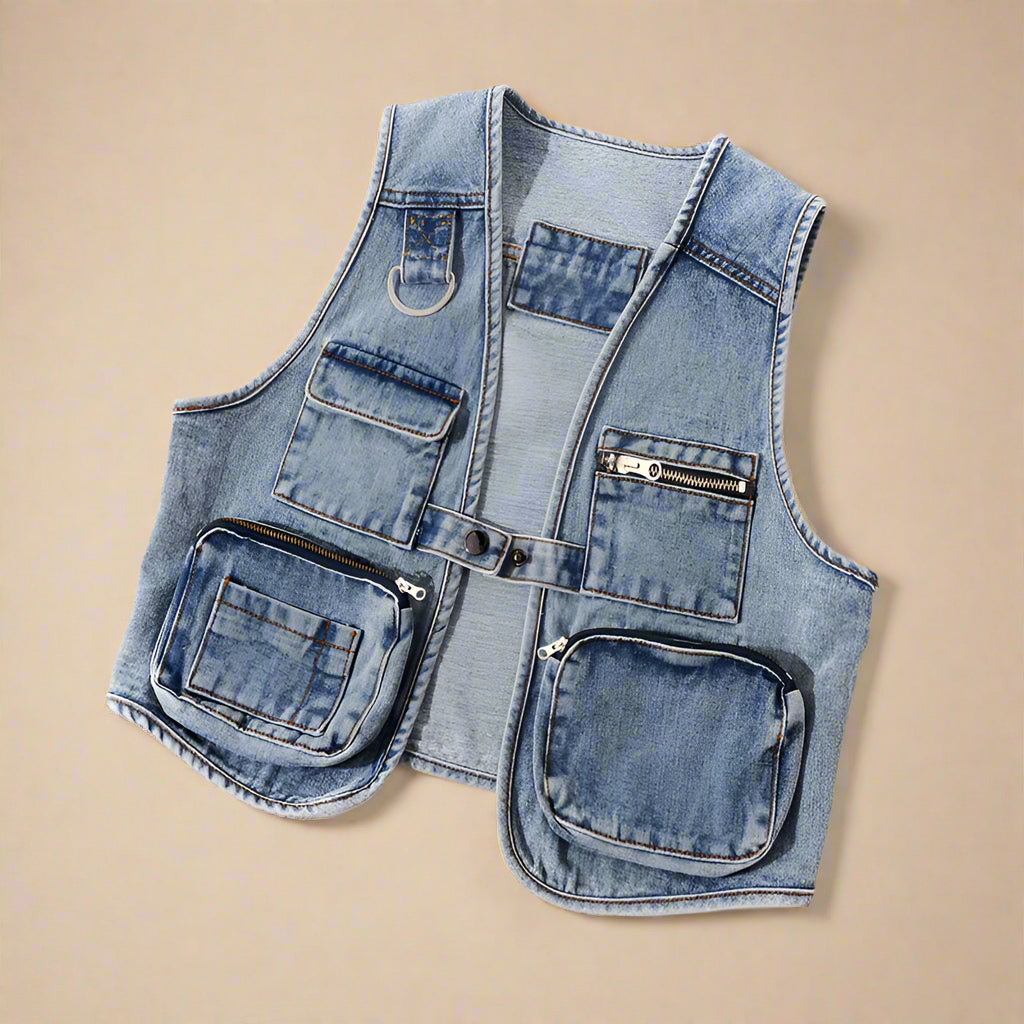 Utility Multi-Pocket Denim Vest - RUN THE STREETS COLLABORATIVE