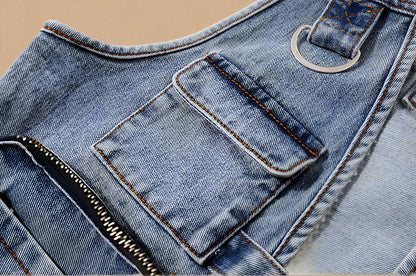 Utility Multi-Pocket Denim Vest - RUN THE STREETS COLLABORATIVE