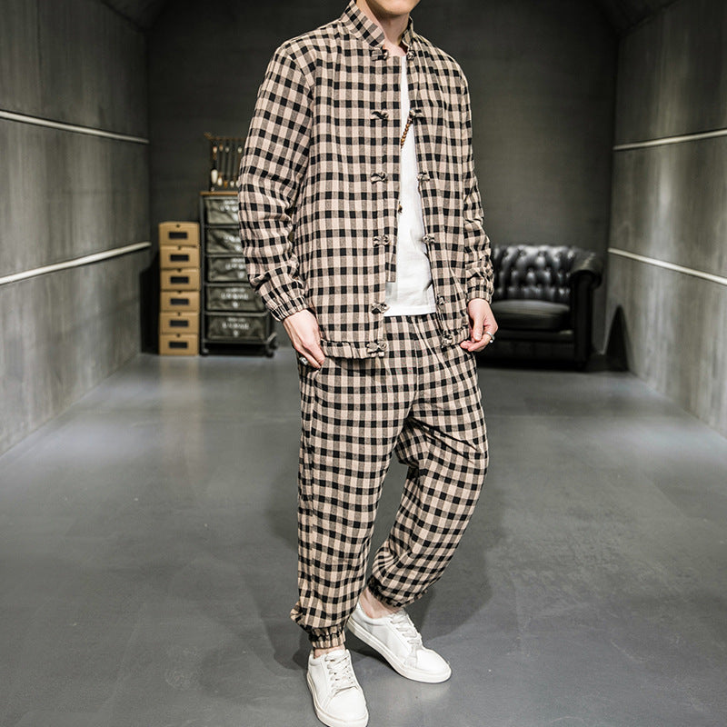 Hanfu-Inspired Gingham Set (Jacket + Pants)