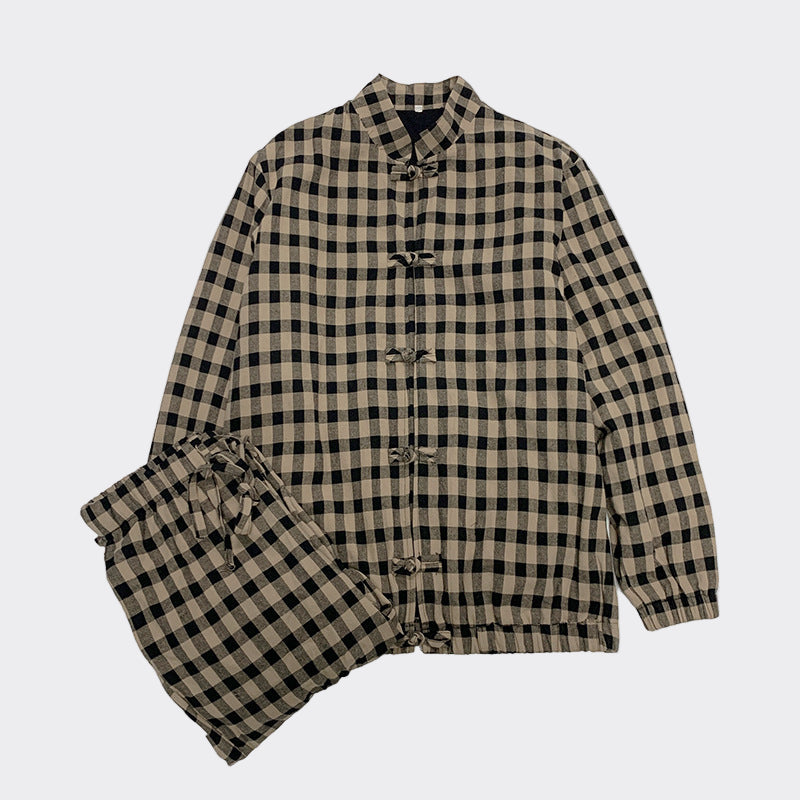 Hanfu-Inspired Gingham Set (Jacket + Pants)