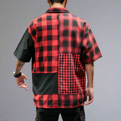 Plaid Shirt Loose Contrast Color Asymmetric Shirt - RUN THE STREETS COLLABORATIVE