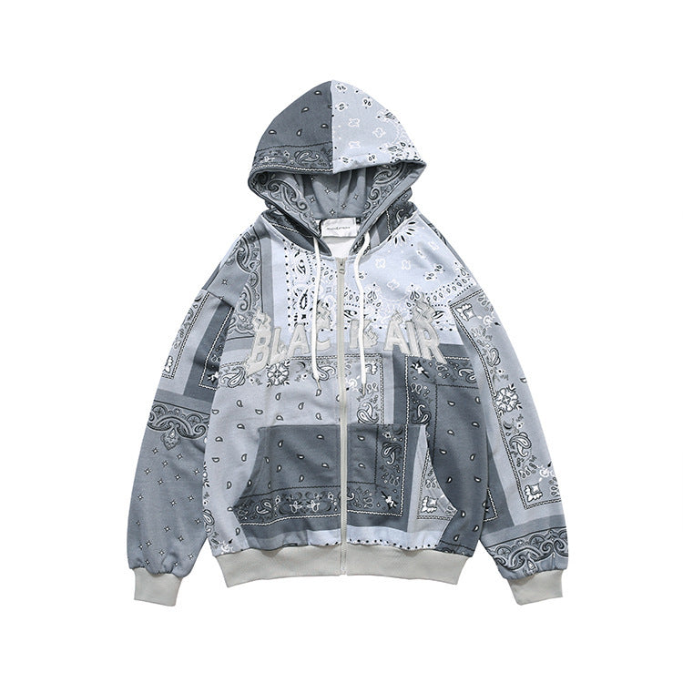 Bandana Patchwork Zip Hoodie